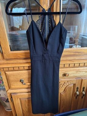 Revamped Black Spaghetti-Strap Midi Dress with Lace Back